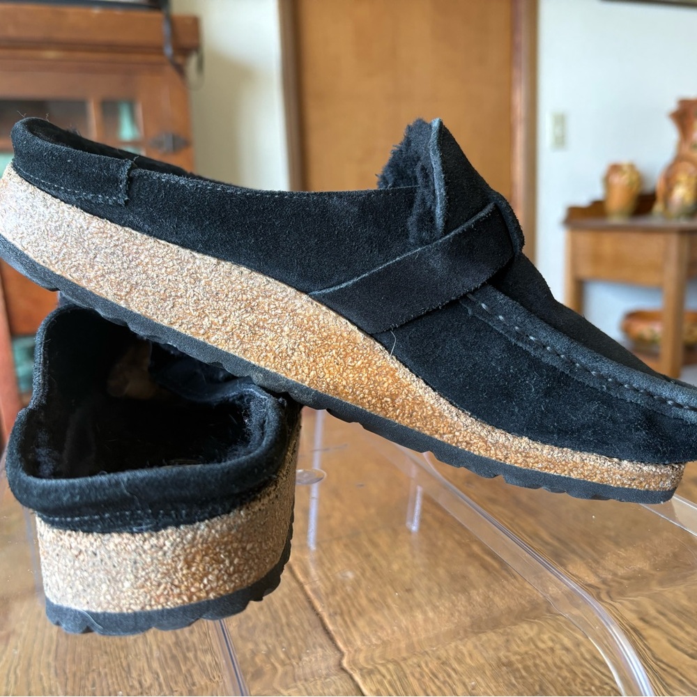 Birkenstock Buckley shearling lined clogs black suede women’s size 8 US/39 EU
